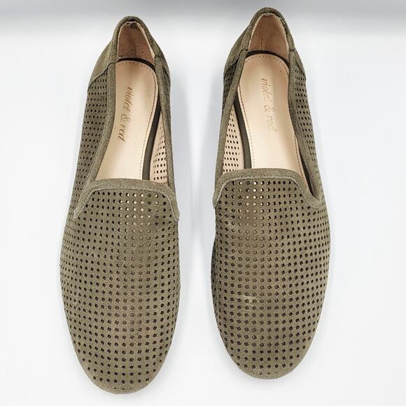 Violet & Red Salem Olive Green Suede Perforated Flat Loafers Women's Size 8 M - Picture 5 of 11